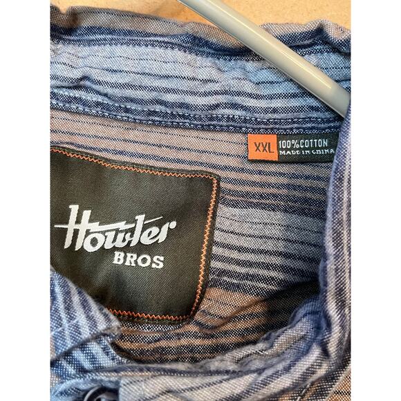 Howler Bros. Men's Size 2XL Cream/Blue/Tan Striped Long Sleeve Button Up Shirt - Picture 2 of 6